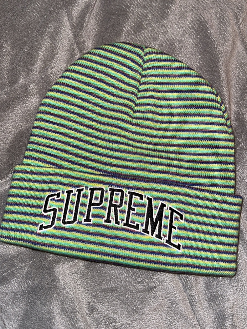 Supreme Green Rainbow Striped Cuffed Beanie